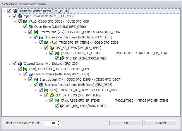 Tree structure to select the to be included objects
