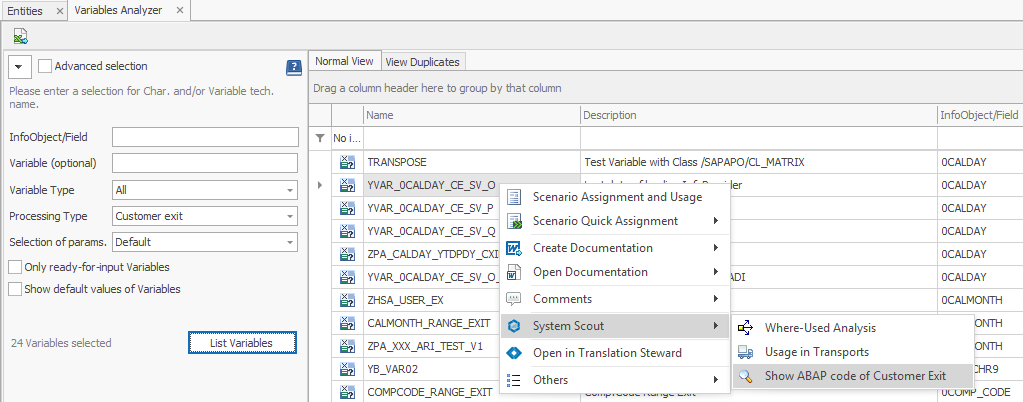 Show ABAP code function in the context menu of variables in the Variable Analyzer