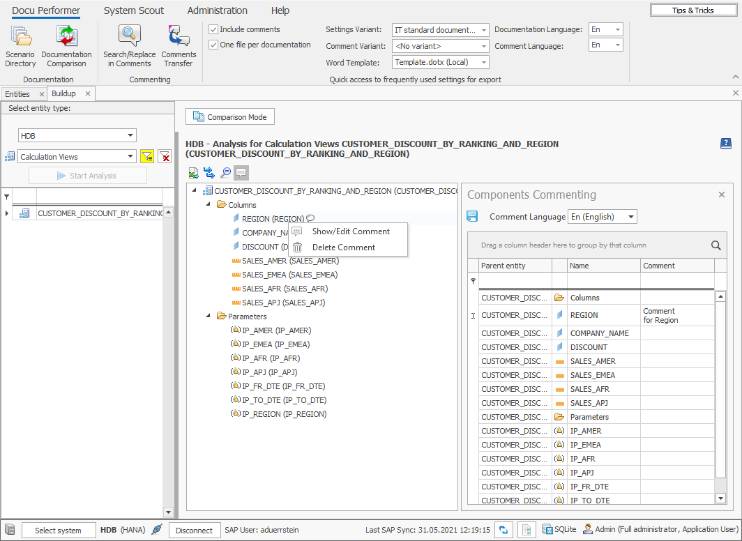 Comment maintained for a component