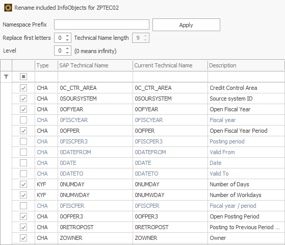 Renaming of InfoObjects with some Objects, including 0FISCPER, locked for renaming