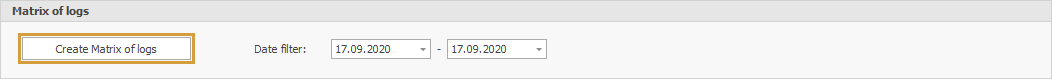 Selection of the time period and Create matrix of logs button on the left side