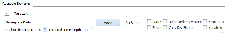 Mass edit area with settings for the prefix and replacement of first letters