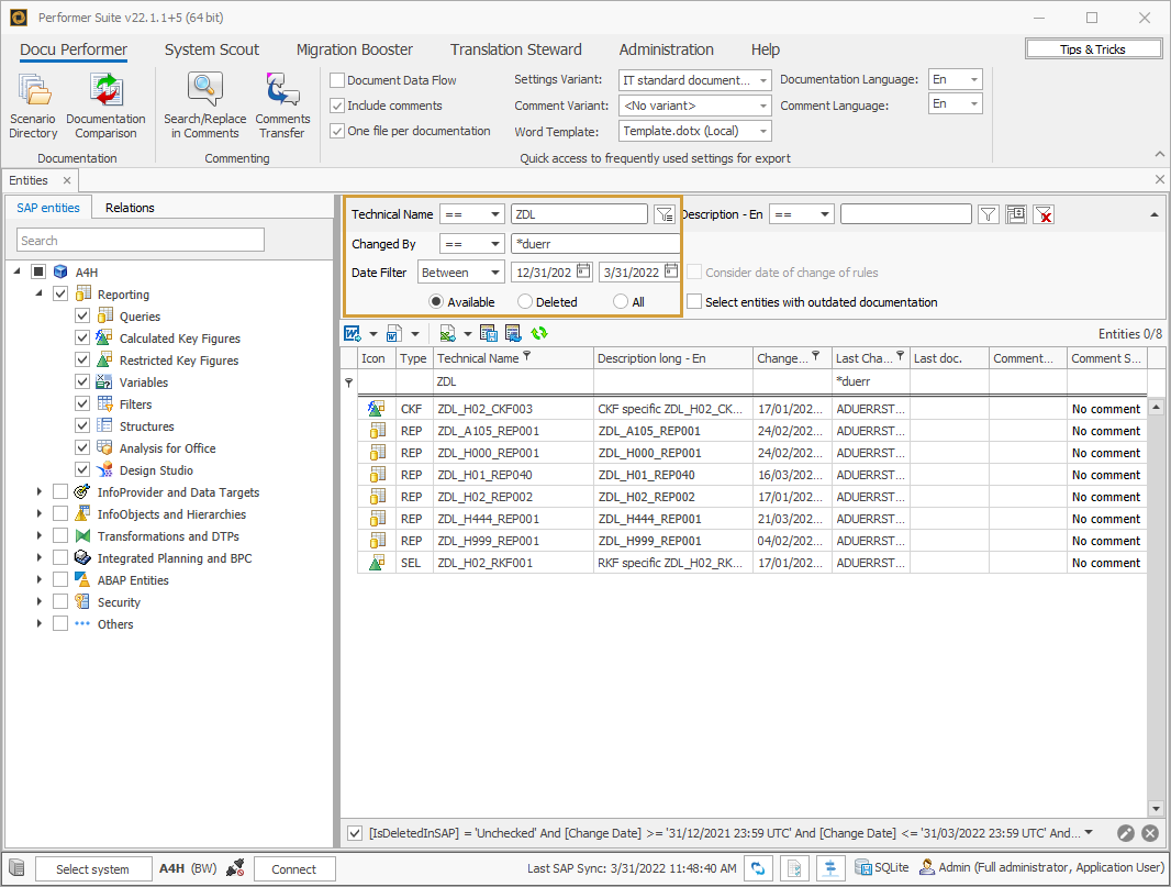 Extended Filter options for technical name, editor and date filter