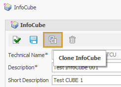 Clone button in the Editing window of an InfoCube