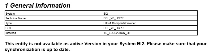 General Information chapter with info, that the object is not available in the system