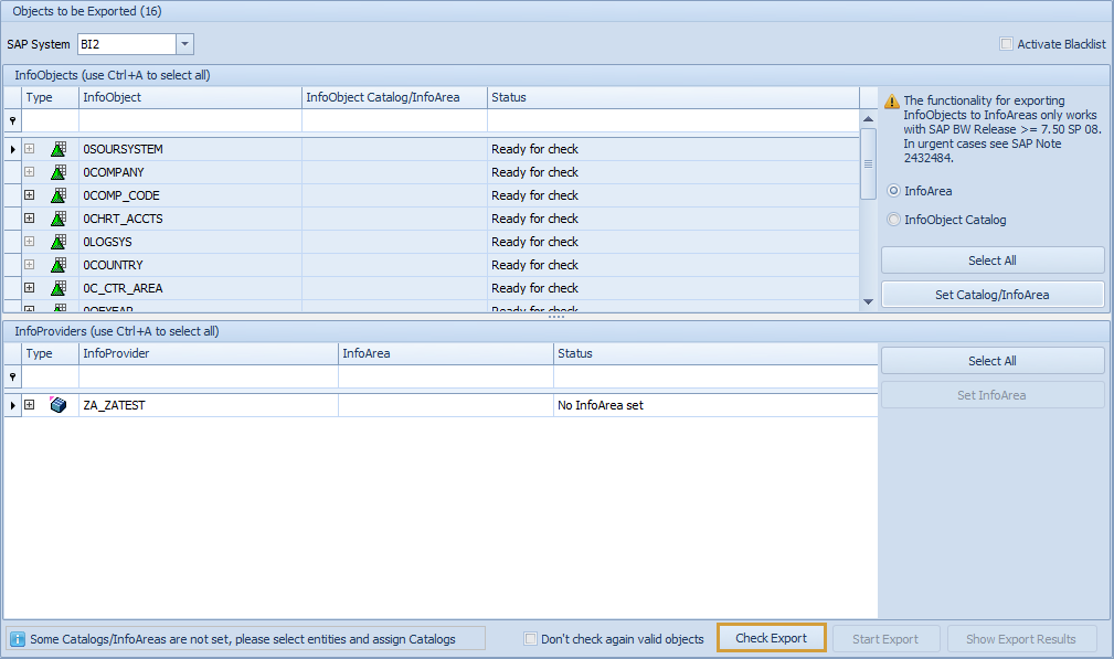 Check Export button in the Export to SAP tab