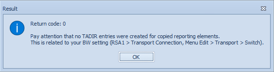 Return code 0 with warning, that no TADIR entries were created