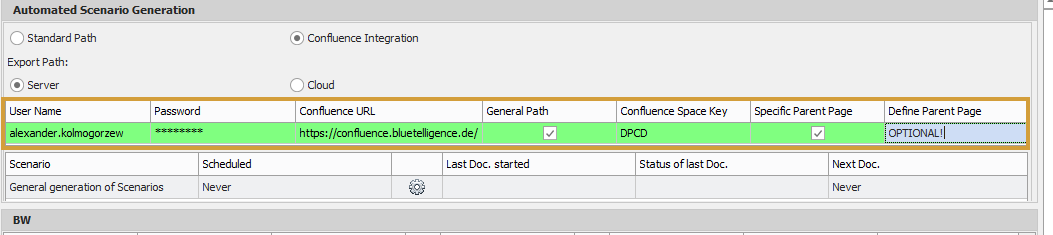Confluence Login Data and General Path in the Automation Tool
