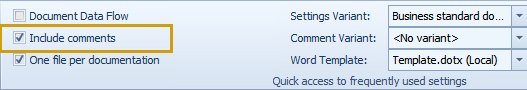 Include comments setting in the quick settings of the Documentation ribbon