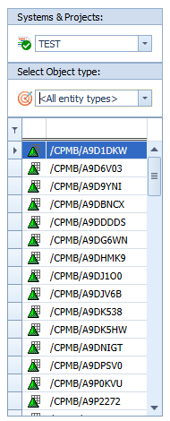 Modeled objects from project TEST in the object selection
