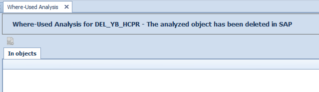Analysis function with info, that the selected object is deleted in SAP