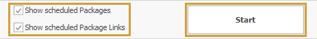 Selection if scheduled packages or package links should be shown and start button