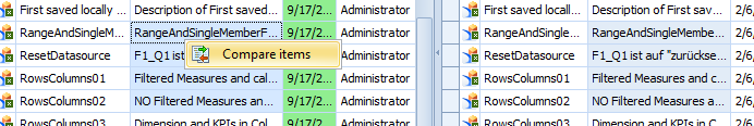 Compare Items option in the context menu of multiple entities