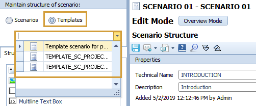 Template selection on the left side of the Scenario Designer