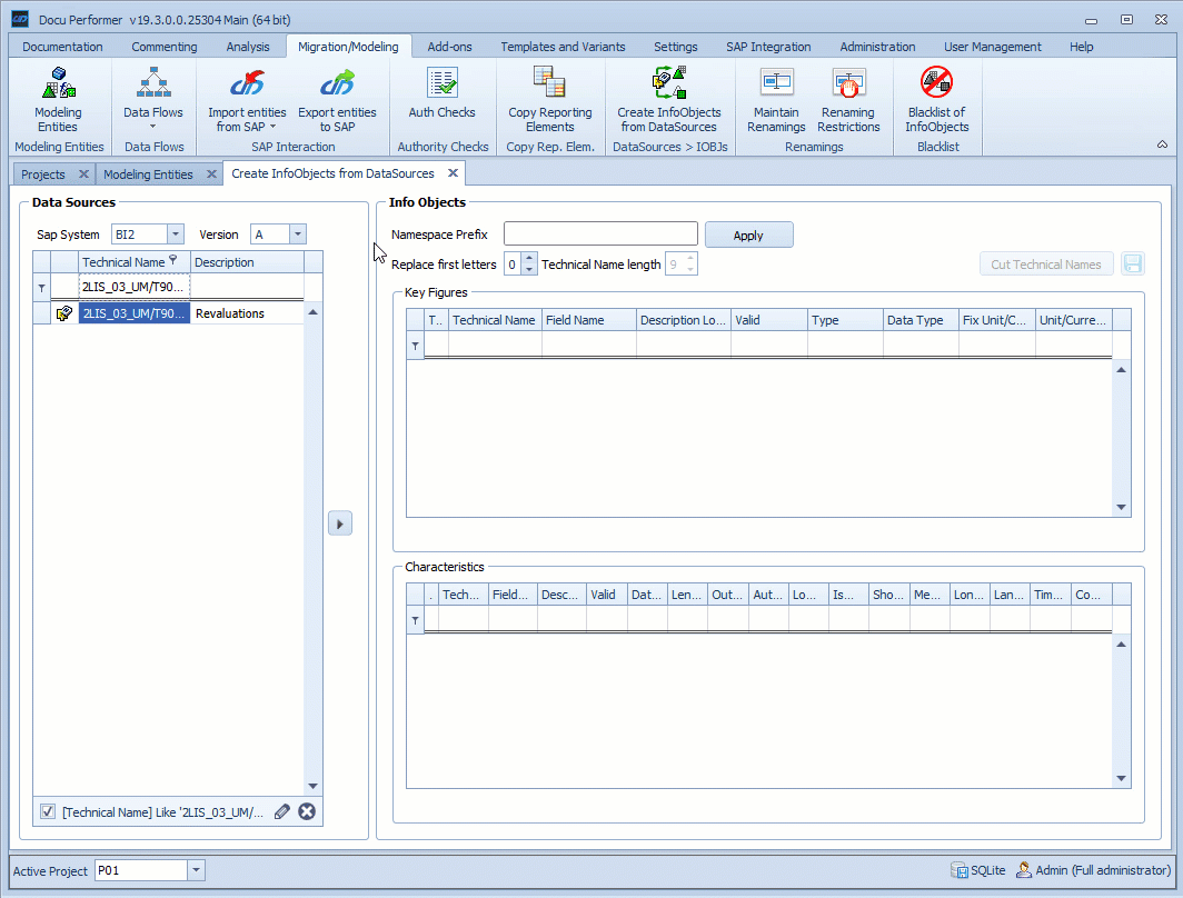 Animated GIF showing the selection of a DataSource on the left side