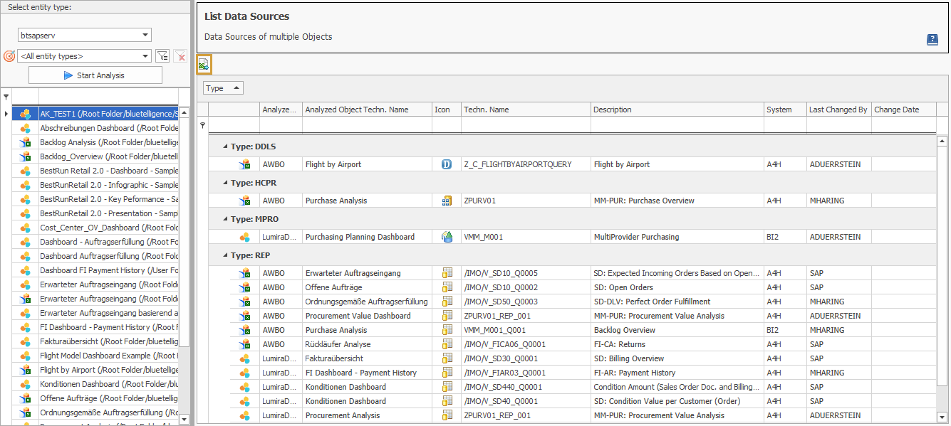 Excel Export button in the toolbar