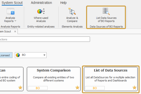 List Data Sources in the System Scout ribbon and search