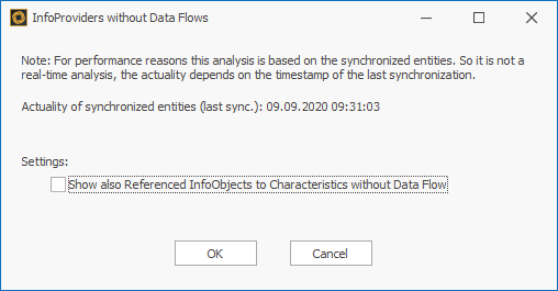 Pop-up describing, that this is not a real-time analysis but based on synchronized data