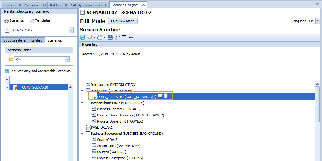 Consumable Scenario in the structure of a standard Scenario