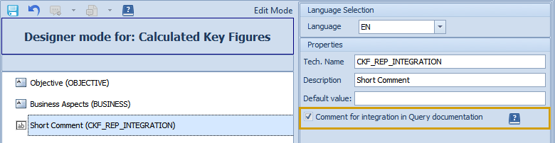 Comment for integration in Query documentation option in the comment template designer