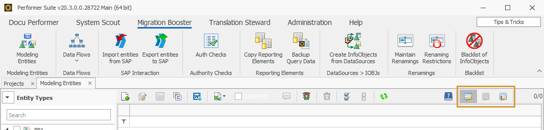 Individual processing in a popup, list processing and Individual processing embedded in the toolbar