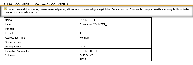 Comment of the Column in the documentation of the Calculation View