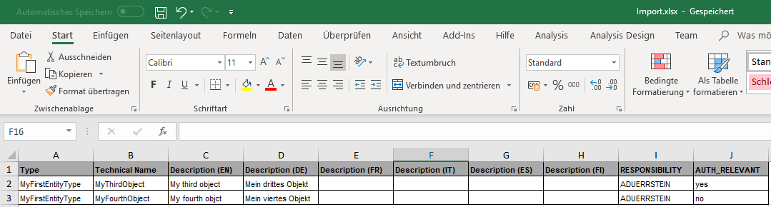 manually filled Excel