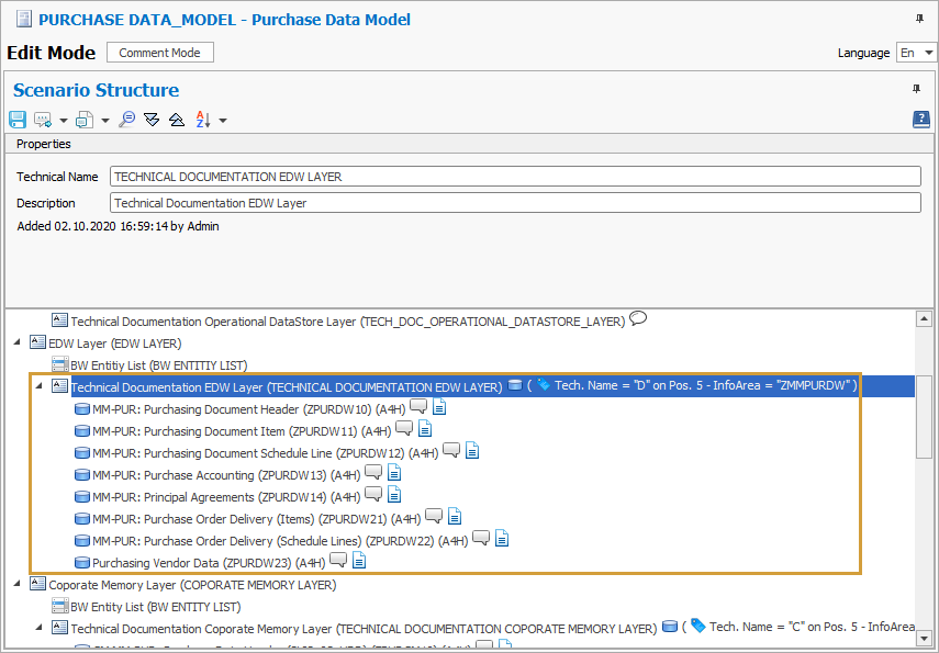 Automatically assigned entities in the Scenario Structure