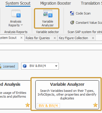 Variable Analyzer in the System Scout ribbon and the system Scout search
