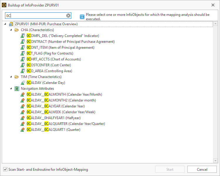 InfoObject selection in a dialog window
