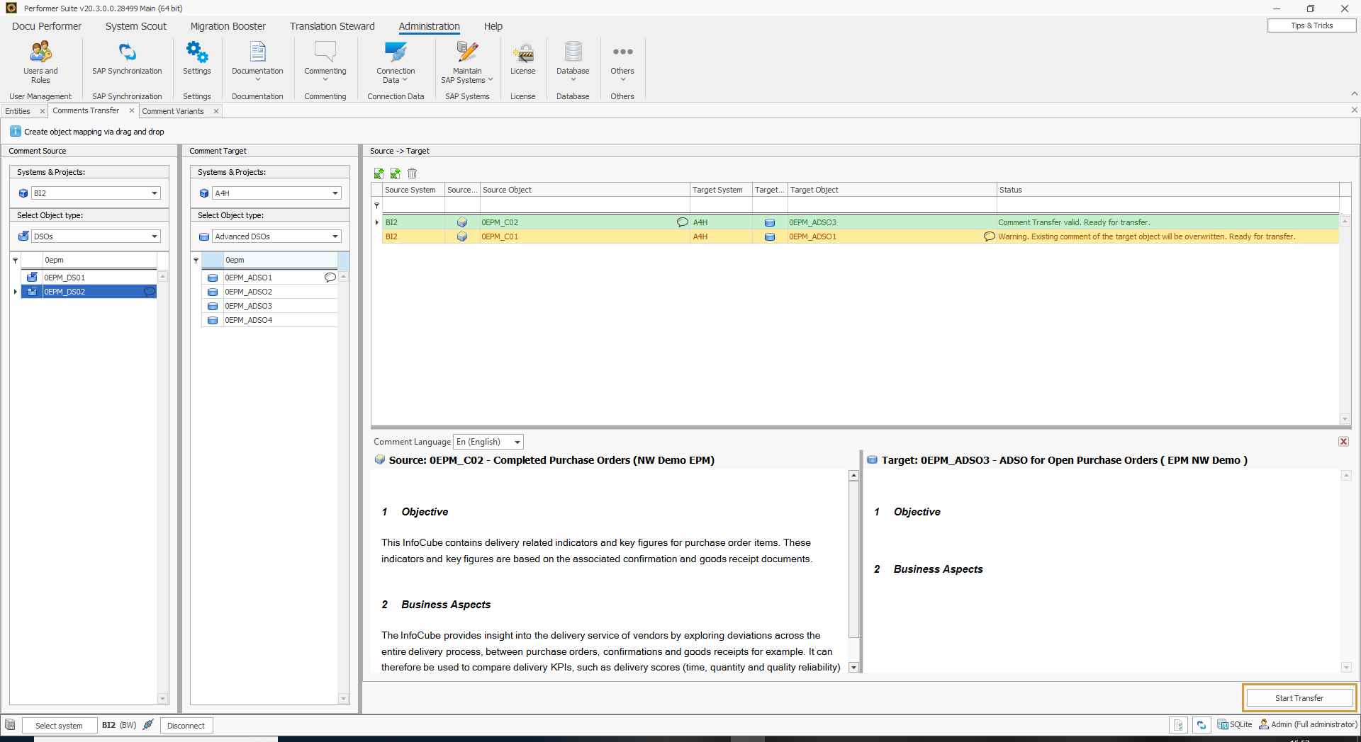 Start Transfer button on the bottom right side