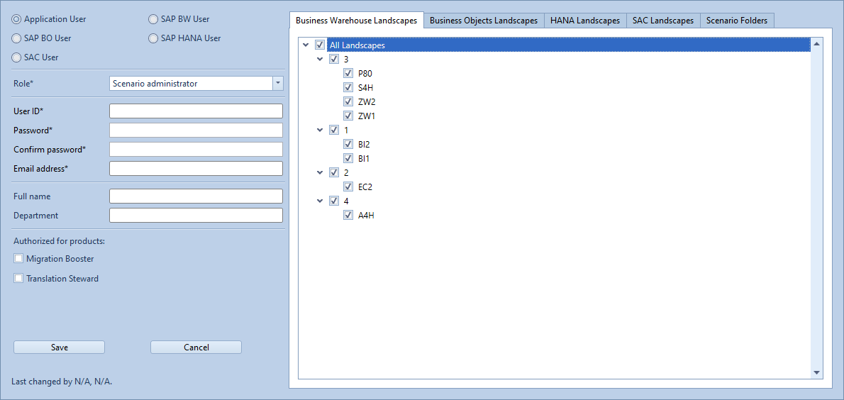 Application User authorized for all licensed Business Warehouse systems