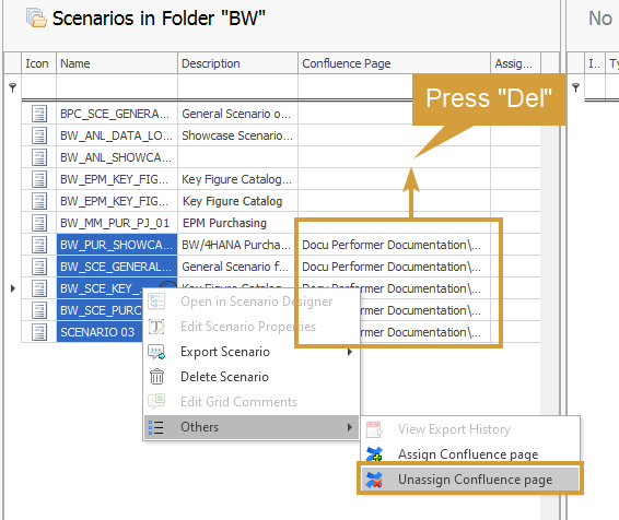 Unassign Confluence page entry in the context menu